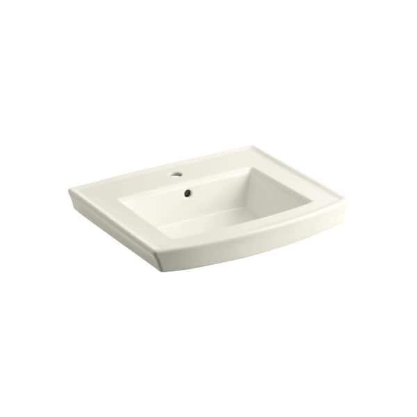 KOHLER Archer 24 In. Vitreous China Pedestal Sink Basin Only in Biscuit with Overflow Drain