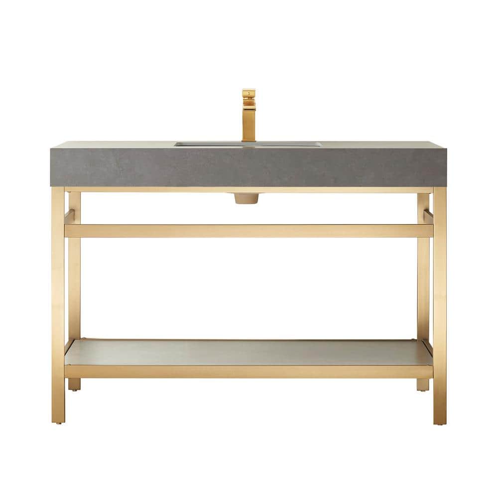 ROSWELL Funes 48 in. W x 22 in. D x 33.9 in. H Single Sink Bath Vanity in  Brushed Gold Metal Stand with Grey Sintered Stone Top 802548-BG-WKN - The  