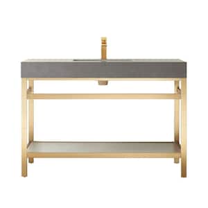 Funes 48 in. W x 22 in. D x 33.9 in. H Single Sink Bath Vanity in Brushed Gold Metal Stand with Grey Sintered Stone Top