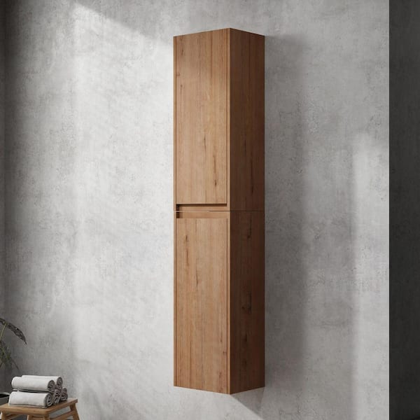 11.81 in. W x 9.81 in. D x 59 in. H Bathroom Storage Wall Cabinet in Light Brown