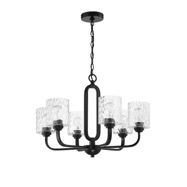 CRAFTMADE Collins 6-Light Flat Black Finish w/Hammered Glass Transitional Chandelier for Kitchen/Dining/Foyer No Bulb Included