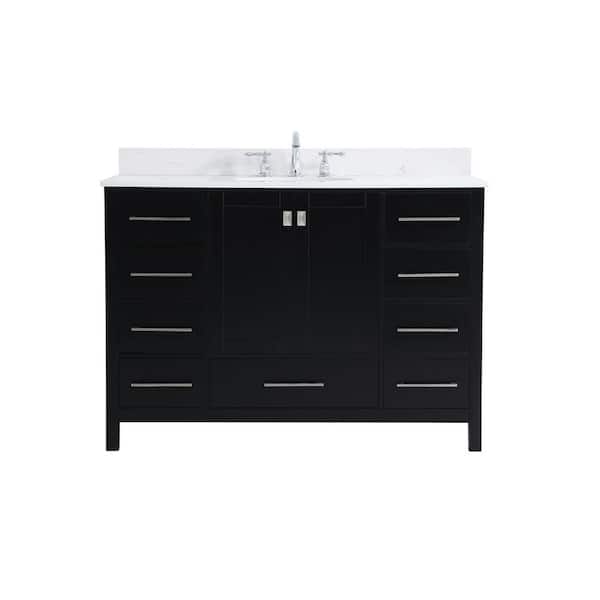 Unbranded Simply Living 48 in. W x 22 in. D x 34 in. H Bath Vanity in Black with Calacatta White Engineered Marble Top