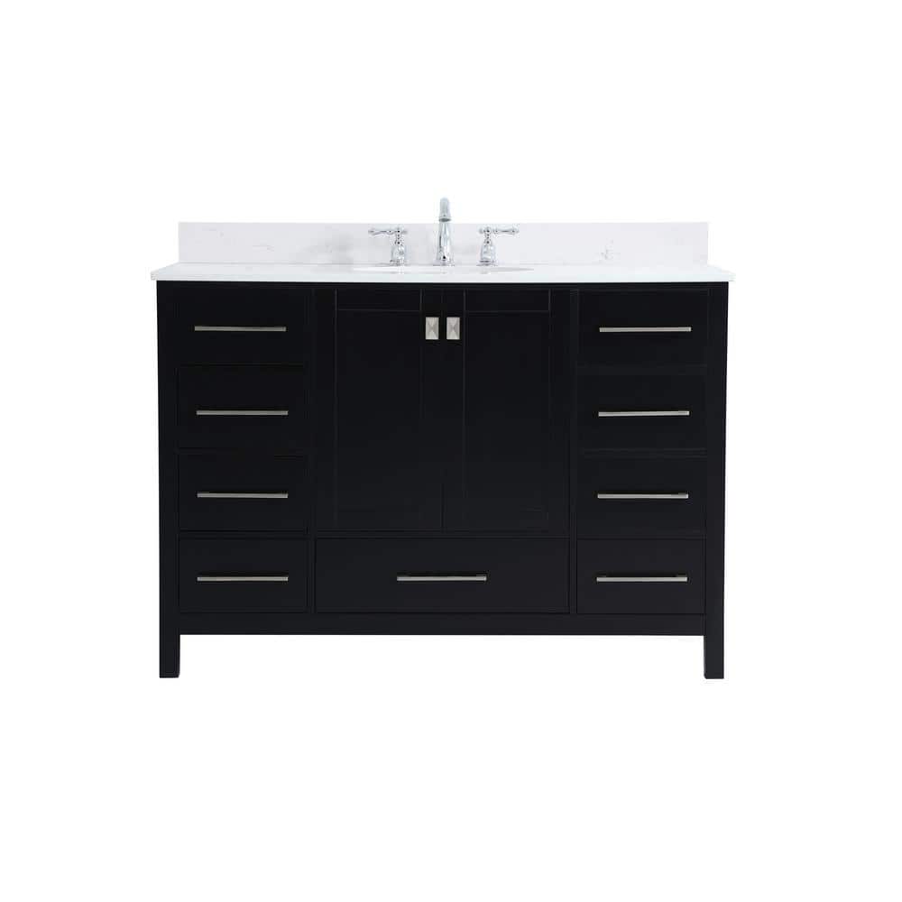 48 in. W Single Bath Vanity in Black with Engineered Stone Vanity Top in Ca