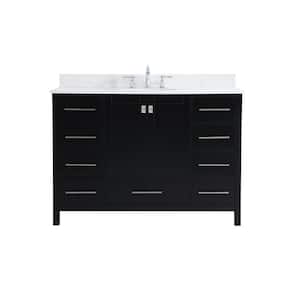 48 in. W Single Bath Vanity in Black with Engineered Stone Vanity Top in White with White Basin with Backsplash