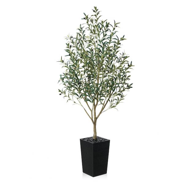 6 ft. Artificial Olive Tree Indoor/Outdoor Black Planter,Faux Plants for Home Office Decor Living Room and Modern Spaces
