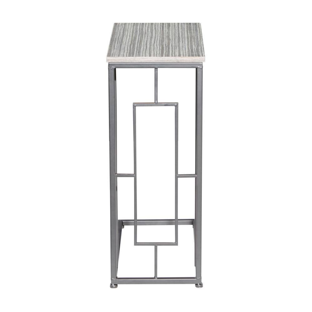 Sleek Gray C-Shaped Metal and Wood Accent Table