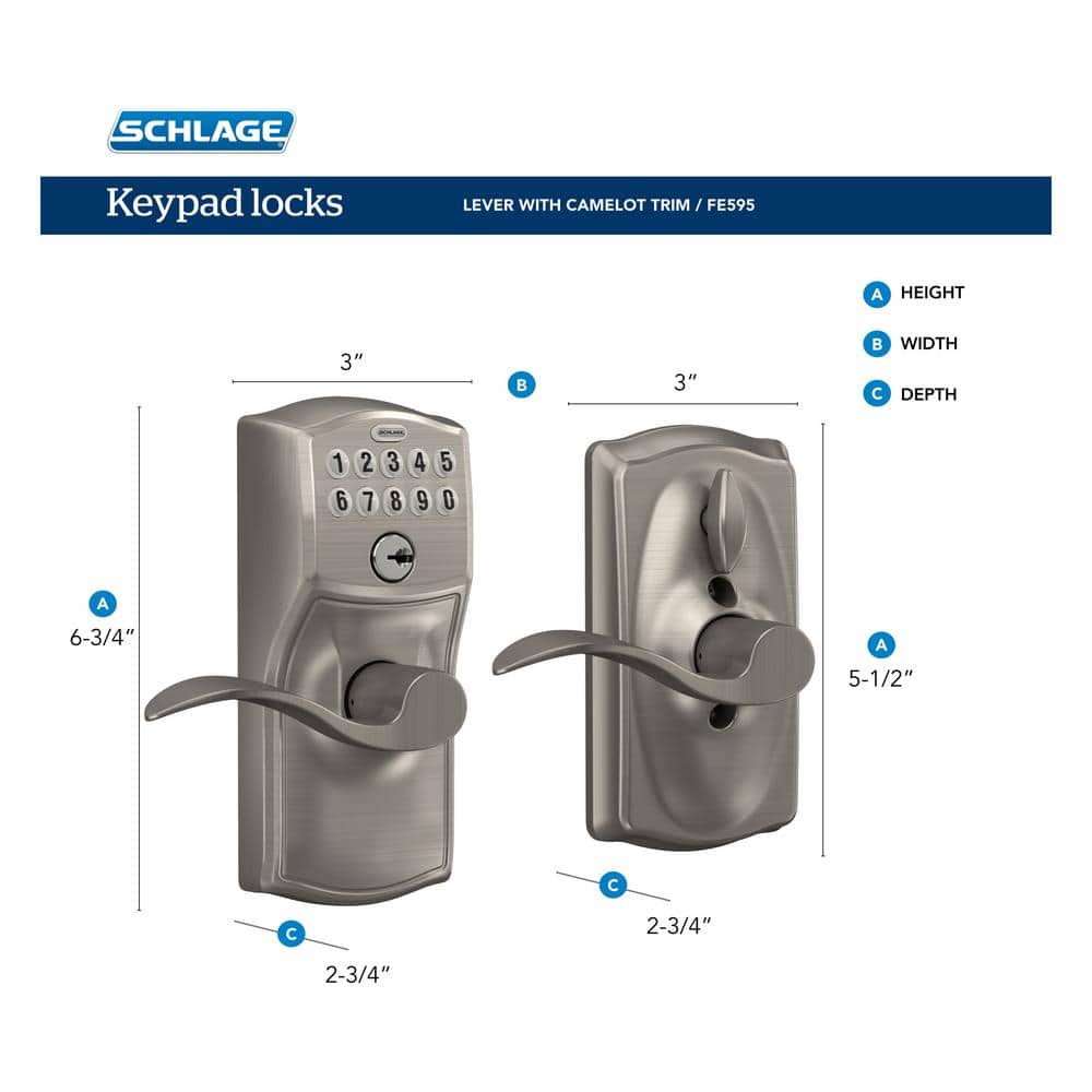 Satin Nickel Electronic Keypad Entry Lock with Lever