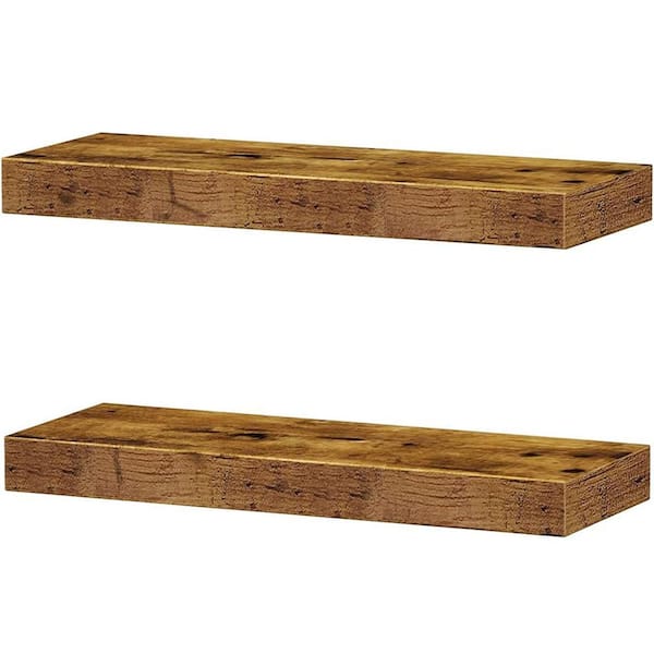 Unbranded 15.7 in. W x 6.7 in. D Brown Wood Floating Shelves for Wall Decor (Set of 2) Decorative Wall Shelf