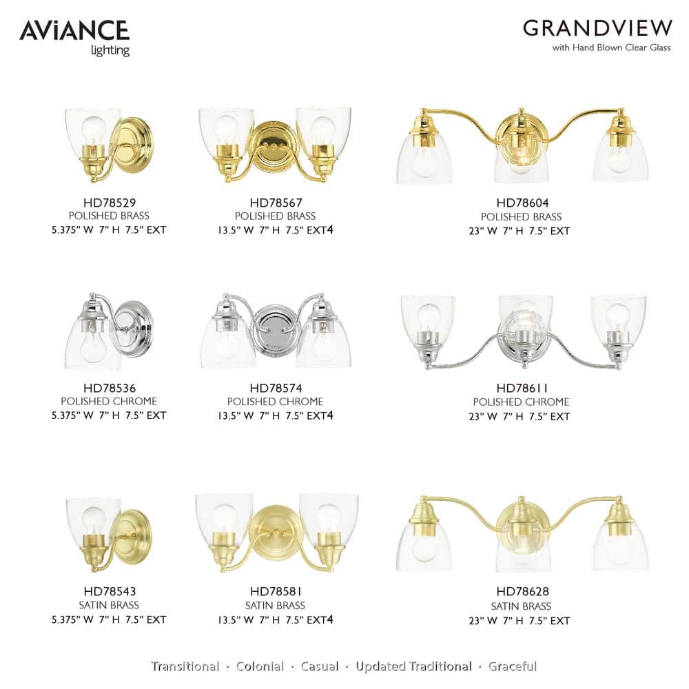 Montgomery Polished Brass 2-Light Vanity Sconce with Hand-Blown Glass