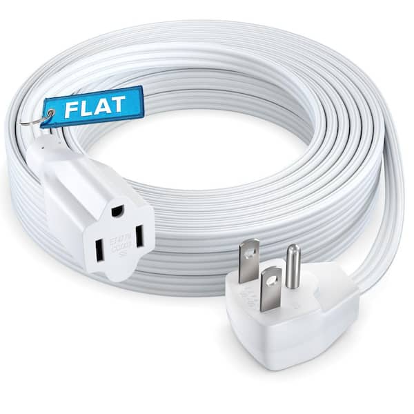 25 ft. 14 / 3 Medium / Heavy Duty Indoor Extension Cord Flat Plug Flat Wire, 15 Amps, White
