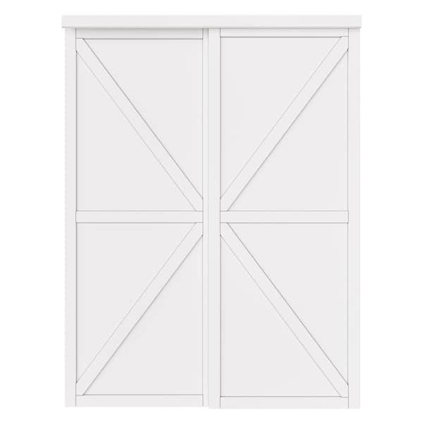 ARK DESIGN 60 in. x 80 in. 2 Panel K Finished White MDF Sliding Door with Hardware