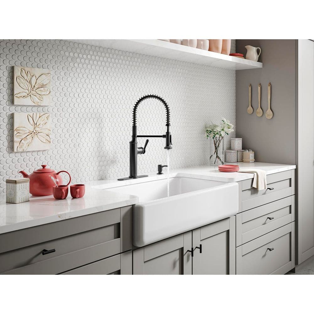 Matte Black Industrial Pull Down Kitchen Faucet with Soap Dispenser