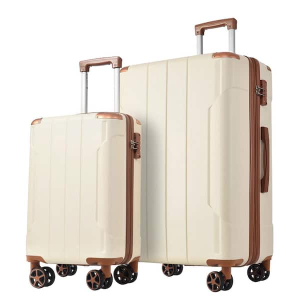Merax Brown White Lightweight 2-Piece Expandable ABS Hardshell Spinner Luggage Set with TSA Lock, Reinforced Corner Bumpers