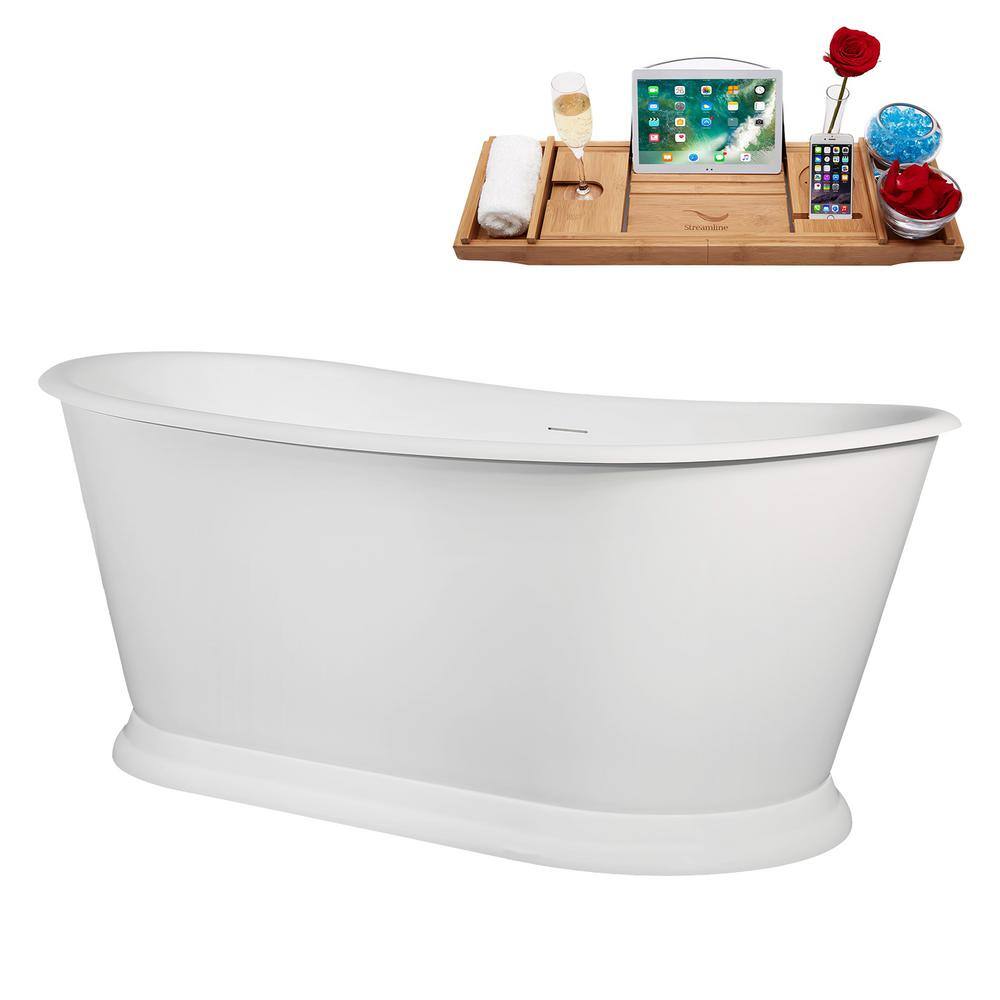 66.5" Glossy White Acrylic Freestanding Soaking Tub with Tray