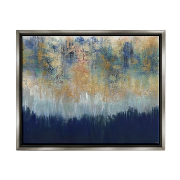 The Stupell Home Decor Collection Abstract Gold Blue Textured Surface Painting by Third and Wall Floater Frame Abstract Wall Art Print 31 in. x 25 in.