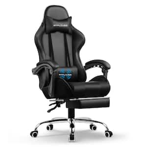 Faux Leather Gaming Chair Adjustable Height Computer Chair Black Game Chair with Footrest, Headrest