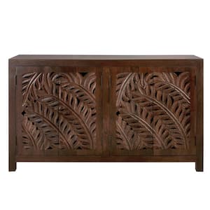Palmeadow Carved Walnut Brown Wood 4-Door Accent Cabinet (36 in. H x 62 in. W x 18 in. D)