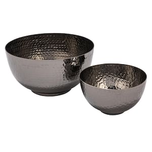 9 in. Oxidized Silver Round Hammered Metal Serving Bowls (Set of 2)