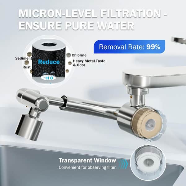 3 in. H x 6 in. W x 3.5 in. D Splash-proof Sink Faucet Extender with Filter, 1080° Rotating and 3-Mode Spray Attachment