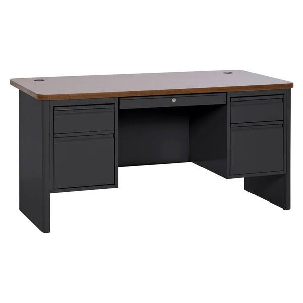 Sandusky 29.5 in. H x 60 in. W x 30 in. D 700 Series Double Pedestal Teachers Desk in Black/Medium Oak