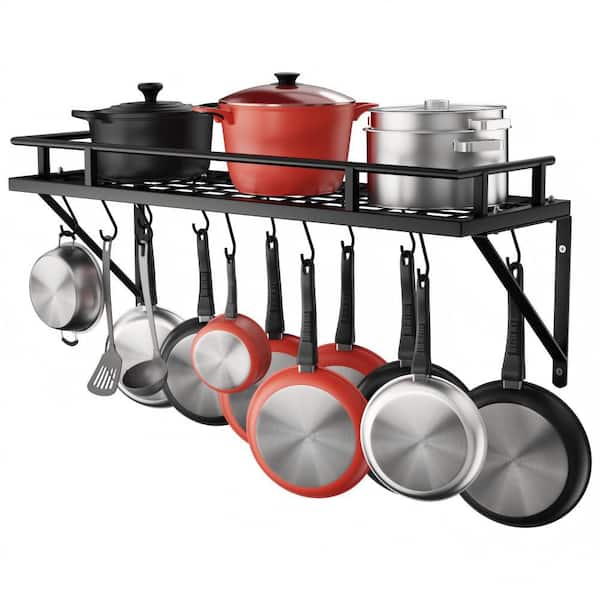 Matte Black 30 in. Wall Mount Rectangular Pot Rack for Kitchen with 12 Hooks