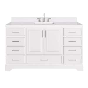 Stafford 60 in. W x 22 in. D x 36 in. H Single Sink Freestanding Bath Vanity in White with Carrara White Quartz Top