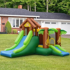 Multi-Color Inflatable Jungle Bounce House Kids Dual Slide Jumping Castle Bouncer