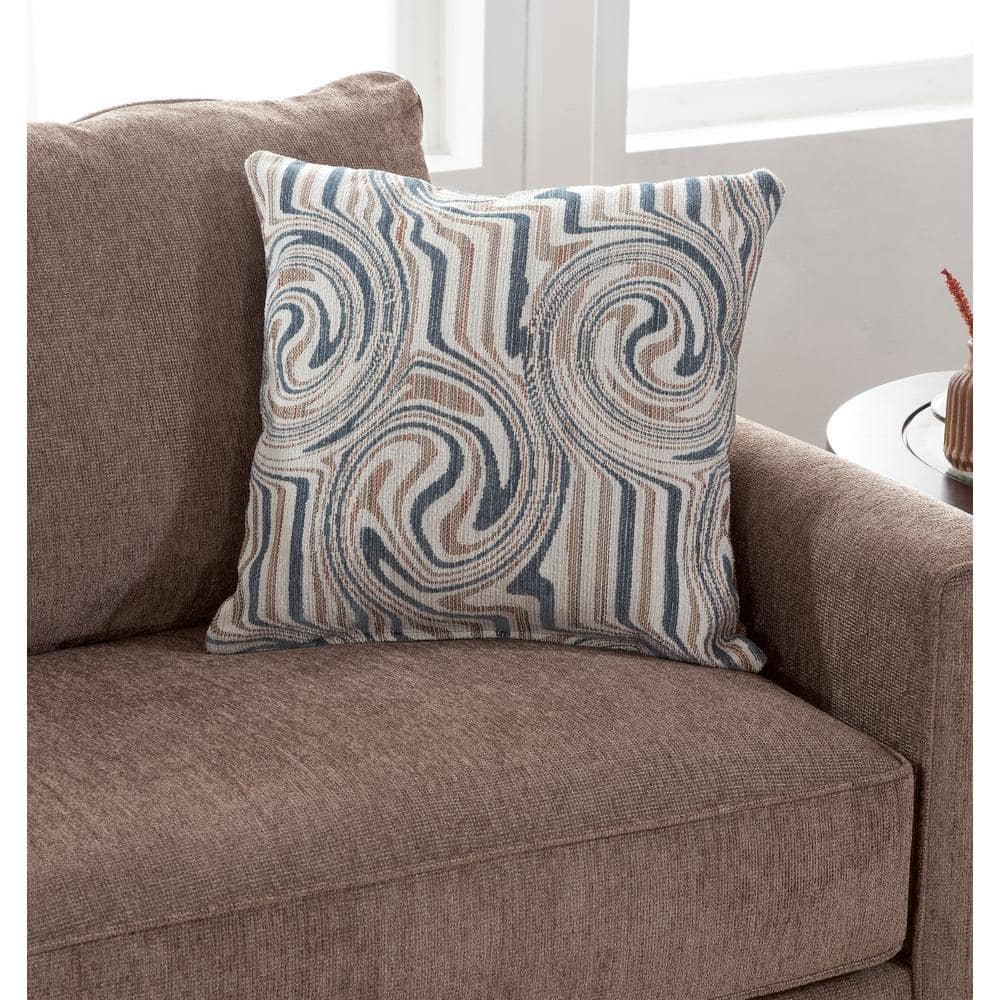 Latte Brown Chenille Fabric Loveseat with Track Arms and Throw Pillows