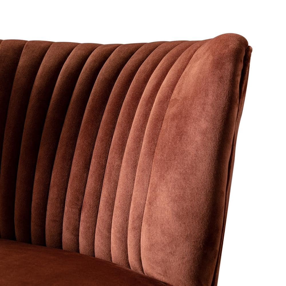 Scallop-Back Channel Tufted Velvet Accent Chair in Brown