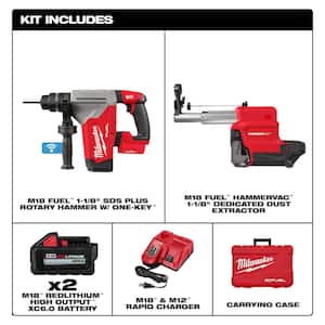 M18 FUEL 18V Lithium-Ion Brushless 1-1/8 in. Cordless SDS-Plus Rotary Hammer/Dust Extractor Kit W/Cordless Wet/Dry Vac