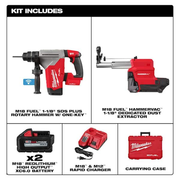 Milwaukee M18 FUEL 18V Lithium-Ion Brushless 1-1/8 in. Cordless SDS-Plus Rotary  Hammer/Dust Extractor Kit & Oscillating Multi-Tool 2915-22DE-2836-20 - The  Home Depot