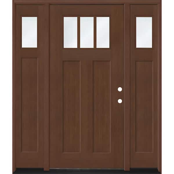 Regency 64 in. x80 in. 1/4 TopL 3SDL Clear Glass LHIS Chstnt Fir Fiberglass Prehung Front Door w/12in.-1/4Top SLs 6-9/16