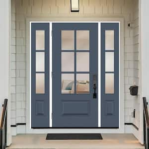 Legacy 60 in. x 80 in. 3/4-6Lite Clear Glass RHOS Primed Dark Denim Finish Fiberglass Prehung Front Door w/Dbl 10in.SL