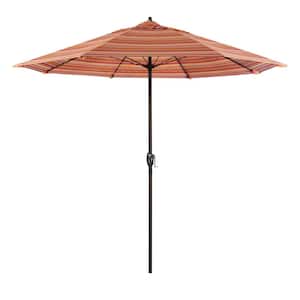 9 ft. Bronze Aluminum Market Patio Umbrella with Fiberglass Ribs and Auto Tilt in Dolce Mango Sunbrella
