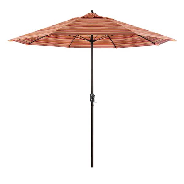California Umbrella 9 ft. Bronze Aluminum Market Patio Umbrella with Fiberglass Ribs and Auto Tilt in Dolce Mango Sunbrella