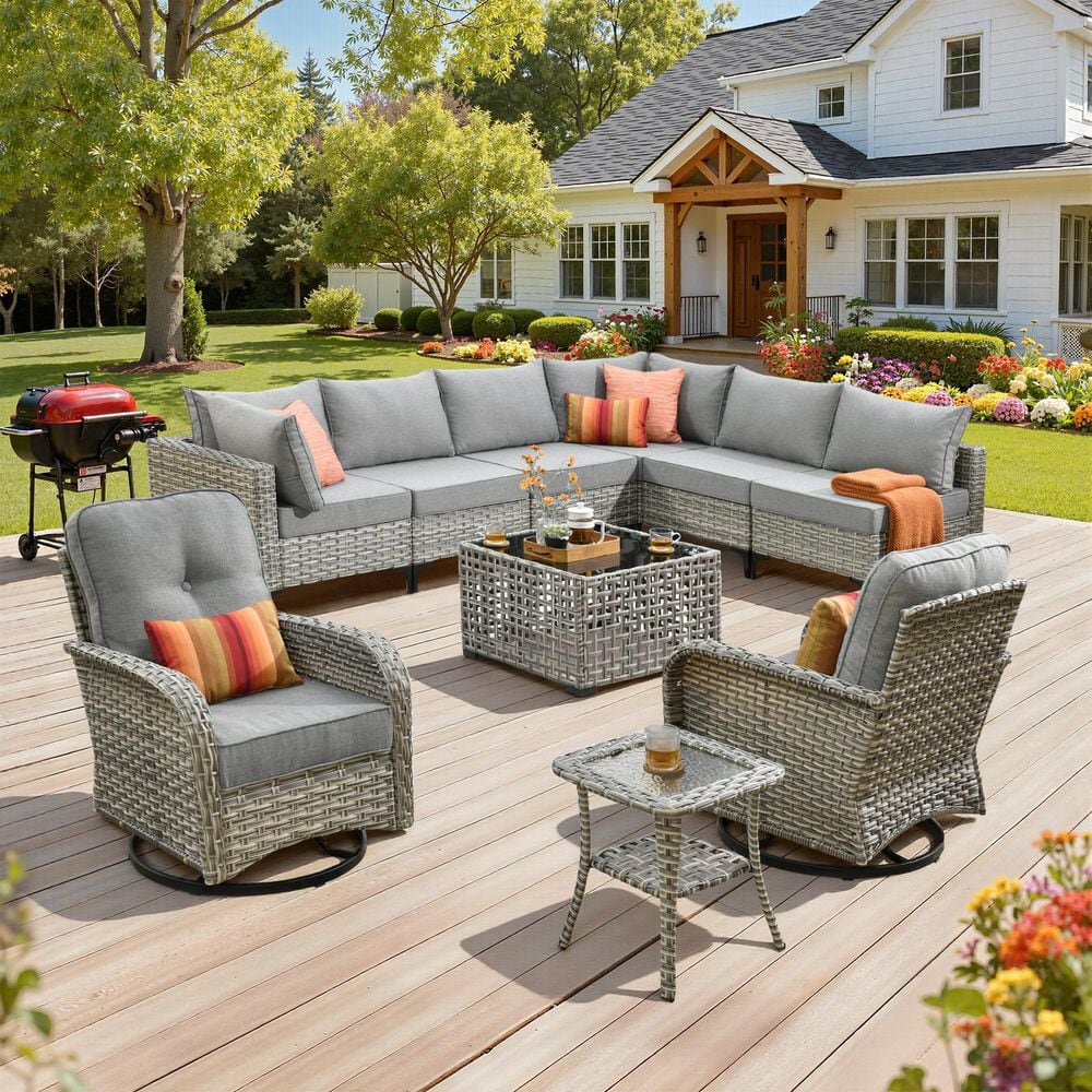 Solvoc 10-Piece Wicker Outdoor Patio Conversation Sofa Set with Dark Gray Cushion, Swivel Chair, Lights Coffee Table price history on PriceWatchPro