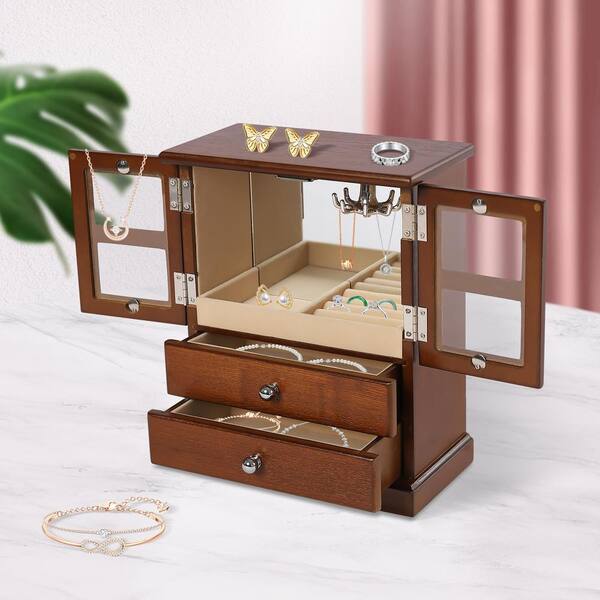 YIYIBYUS Large 4-Tier Original Wood Jewelry Box Velvet Lining Storage  Organizer with Drawers and Mirror FSLMSGY4WDZJ8 - The Home Depot
