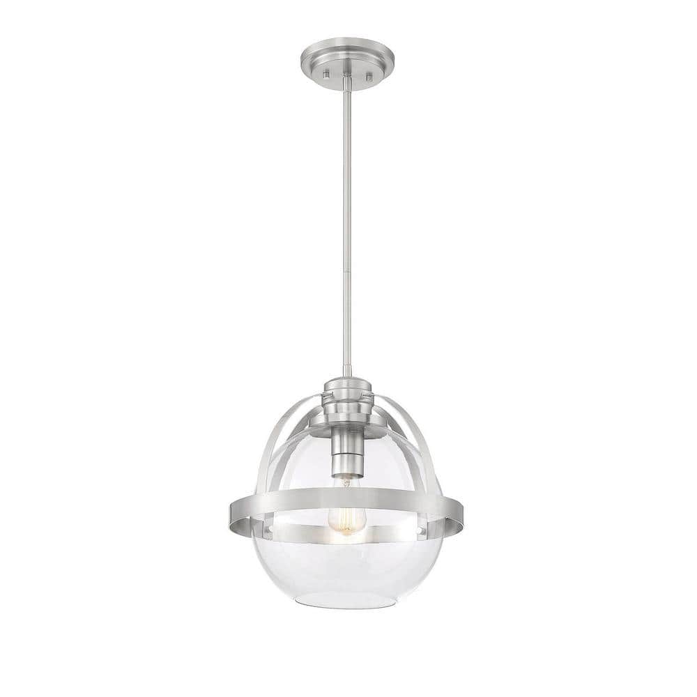 Satin Nickel Glass Globe Pendant Light with Adjustable Height