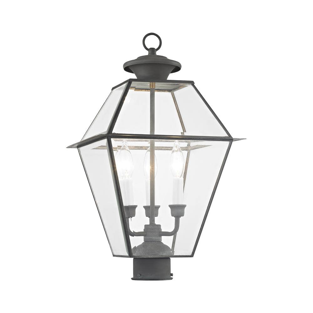 Charcoal Solid Brass 3-Light Outdoor Post Lantern
