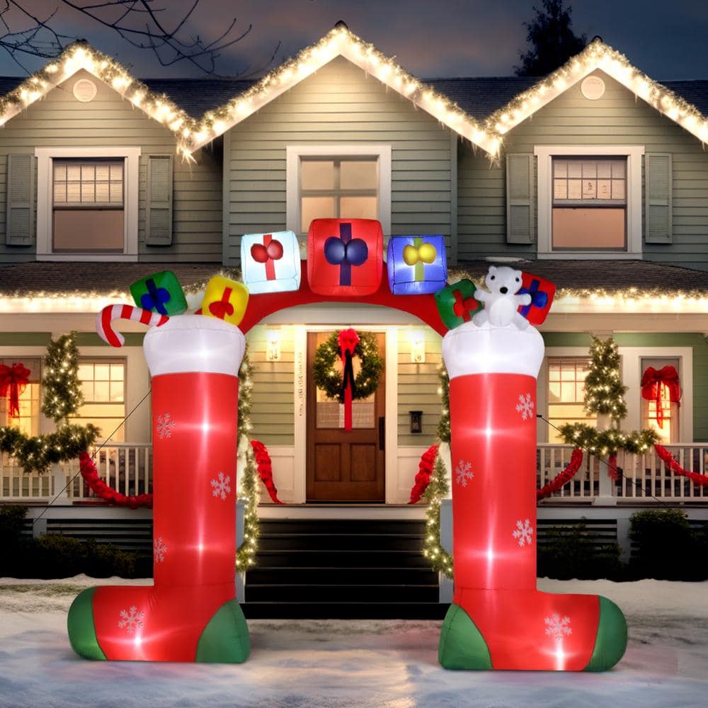 Karl home 9 ft. x 10.9 ft. Sock Arch Christmas Inflatable with LED ...