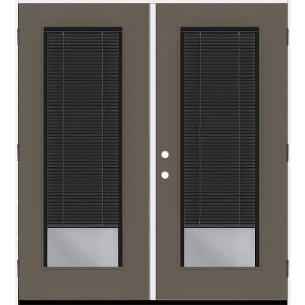 Steves & Sons Legacy 60 in. x 80 in. Full Lite Clear Glass Noir Miniblind Kindling LHOS Fiberglass Retro Patio Door with 4 in. Jamb