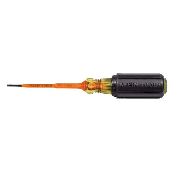 Klein Tools 3/32 in. Insulated Cabinet-Tip Flat Head Screwdriver with 3 in. Round Shank- Cushion Grip Handle
