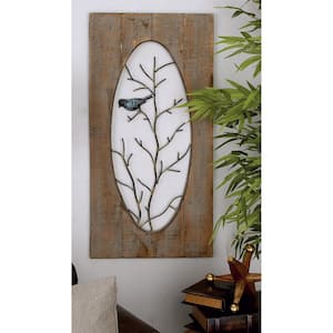 18 in. x 36 in. Rustic Bird on Branch Metal Wire Wall Panels (Set of 2)