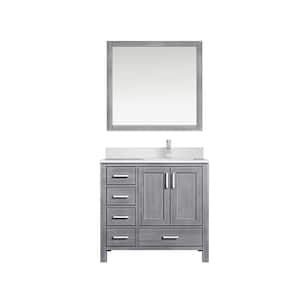 Jacques 36 in. W x 22 in. D Right Offset Distressed Grey Bath Vanity, Cultured Marble Top, Faucet Set, and 34 in. Mirror