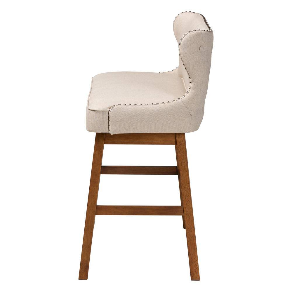 Light Beige Upholstered Walnut Wood Counter Stool