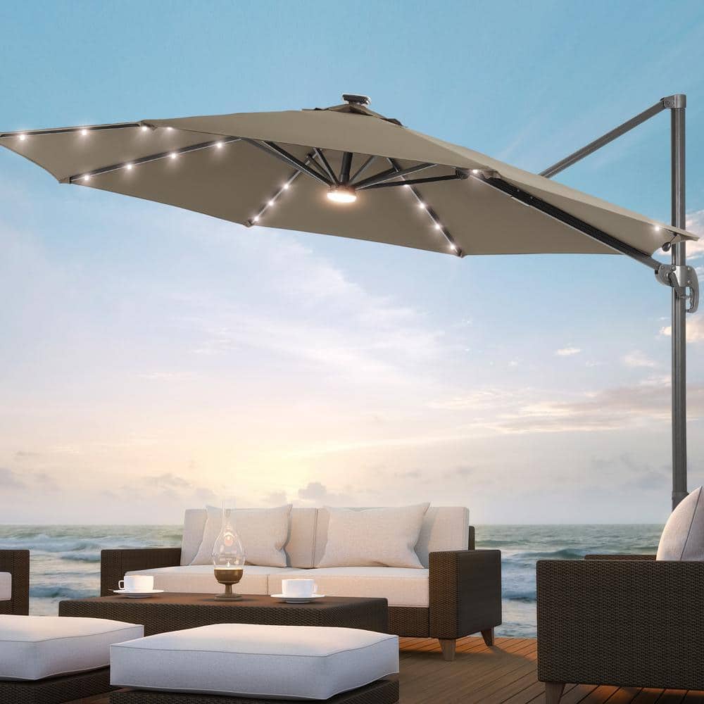 Sonkuki 10 ft. Round Solar LED 360-Degree Rotation