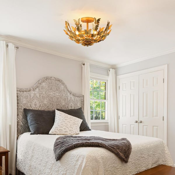 Parrot Uncle 17.72 in. 4-Light Antique Gold Semi-Flush Mount