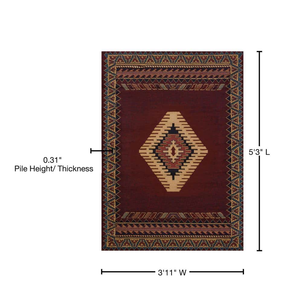 Burgundy Southwestern Synthetic 4' x 6' Area Rug