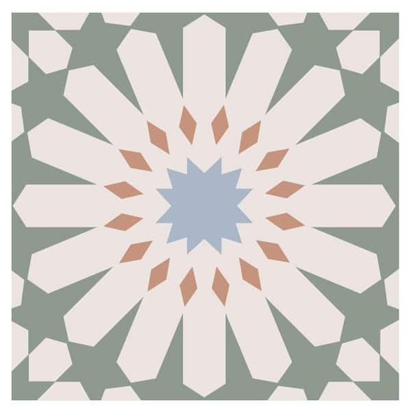 10PCS Self-Adhesive 7. 87in. x 7. 87in. PVC Wallpaper, Waterproof Backsplash, Boho Green&White Floral Floor Tile