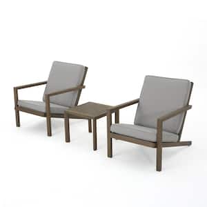 3-Piece Wood Patio Conversation Set with Gray Cushions